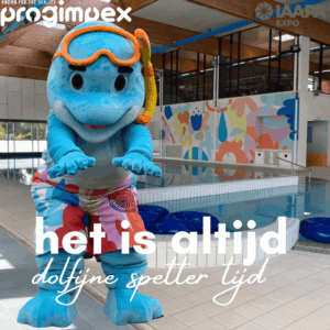 Character design and mascot production by Progimpex. Piscine Olympique