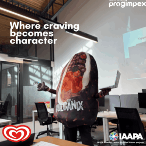 Progimpex, Custom mascot costumes for companies, sports clubs, swimming pools, brands, and products. Volcanix, Magnum ijs, Ola. Photo Credits: Ola